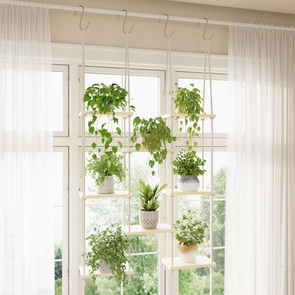 Vihawke front view of hanging window shelf showing organized plants and style benefit