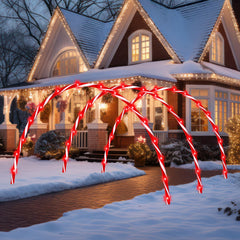 VIHOSE arch installed along a pathway, creates a bright welcoming holiday entrance
