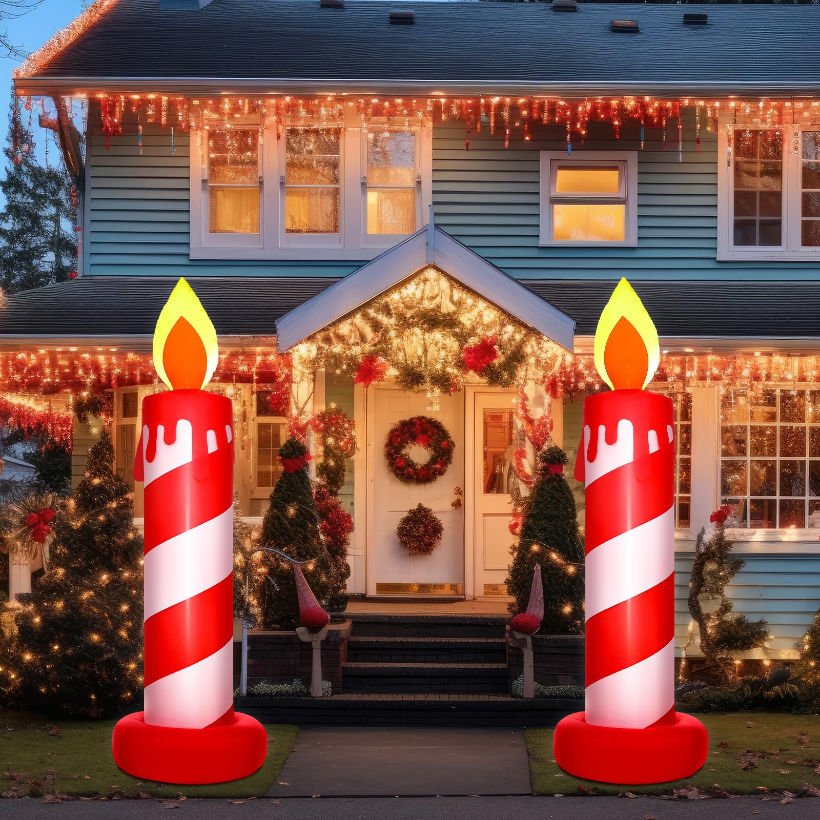 VIHOSE candy cane candles styled on a lawn creating welcoming holiday atmosphere