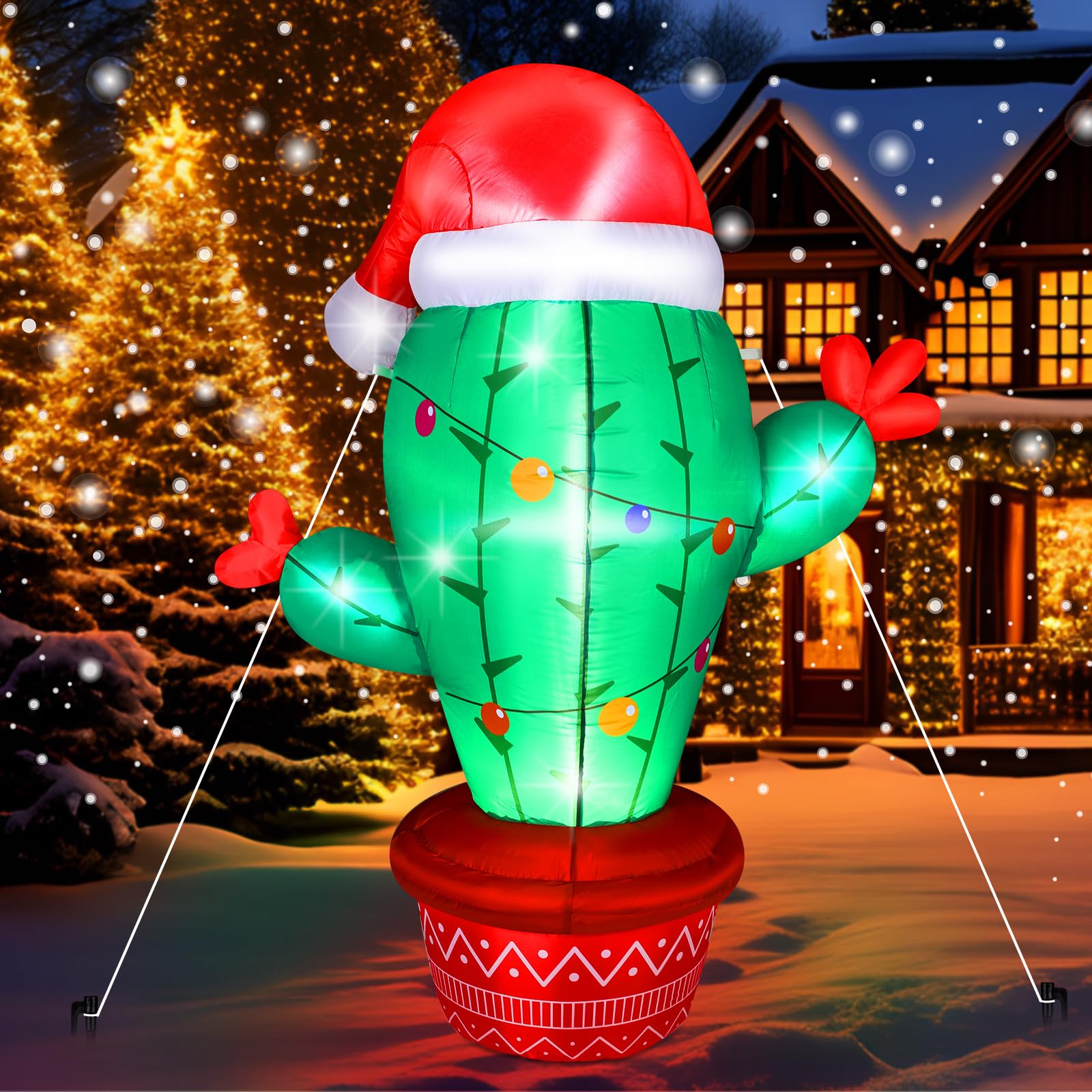VIHOSE front view of inflatable cactus showing bright holiday design and instant curb appeal