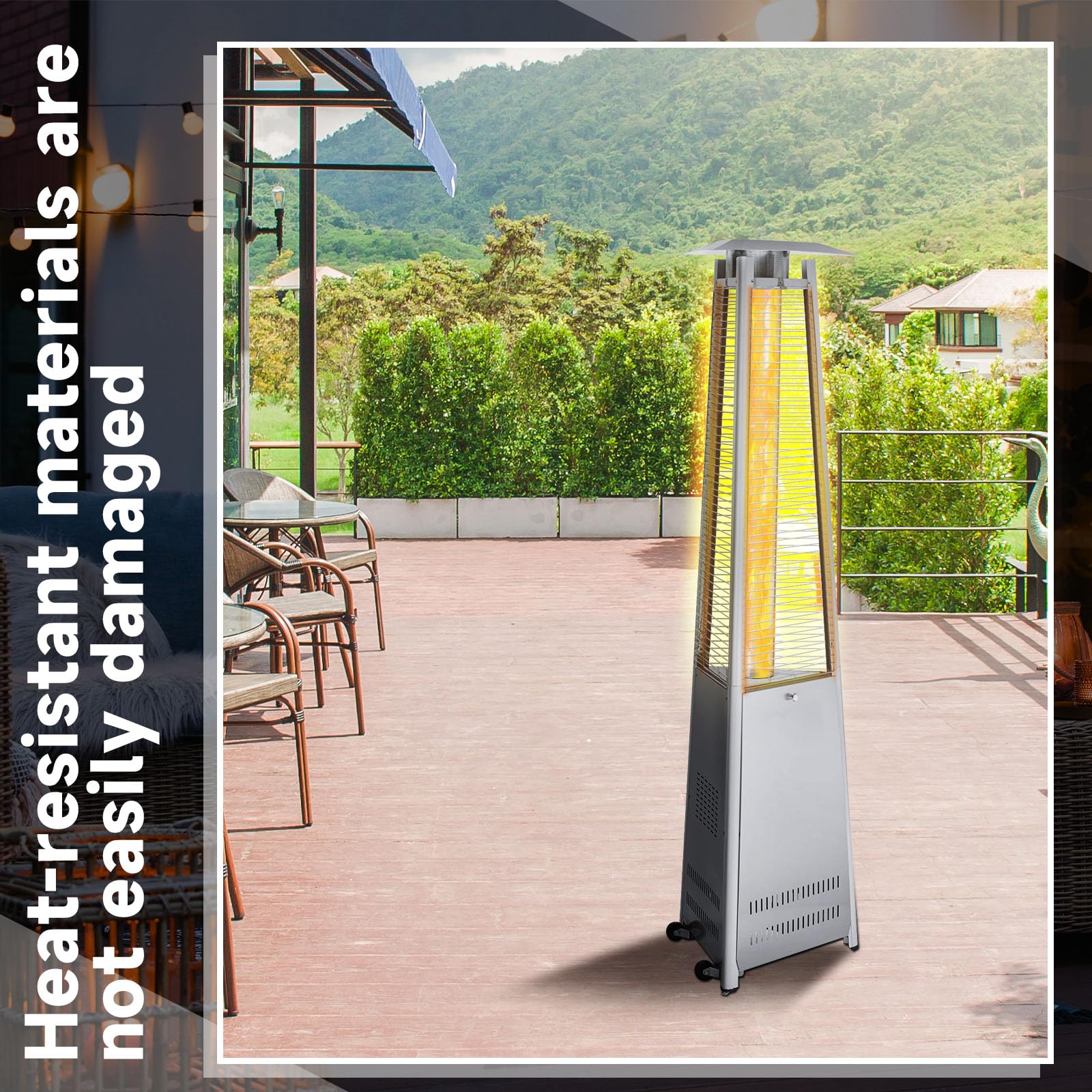 VIHOSE patio heater with new tube creating cozy evening outdoor ambiance