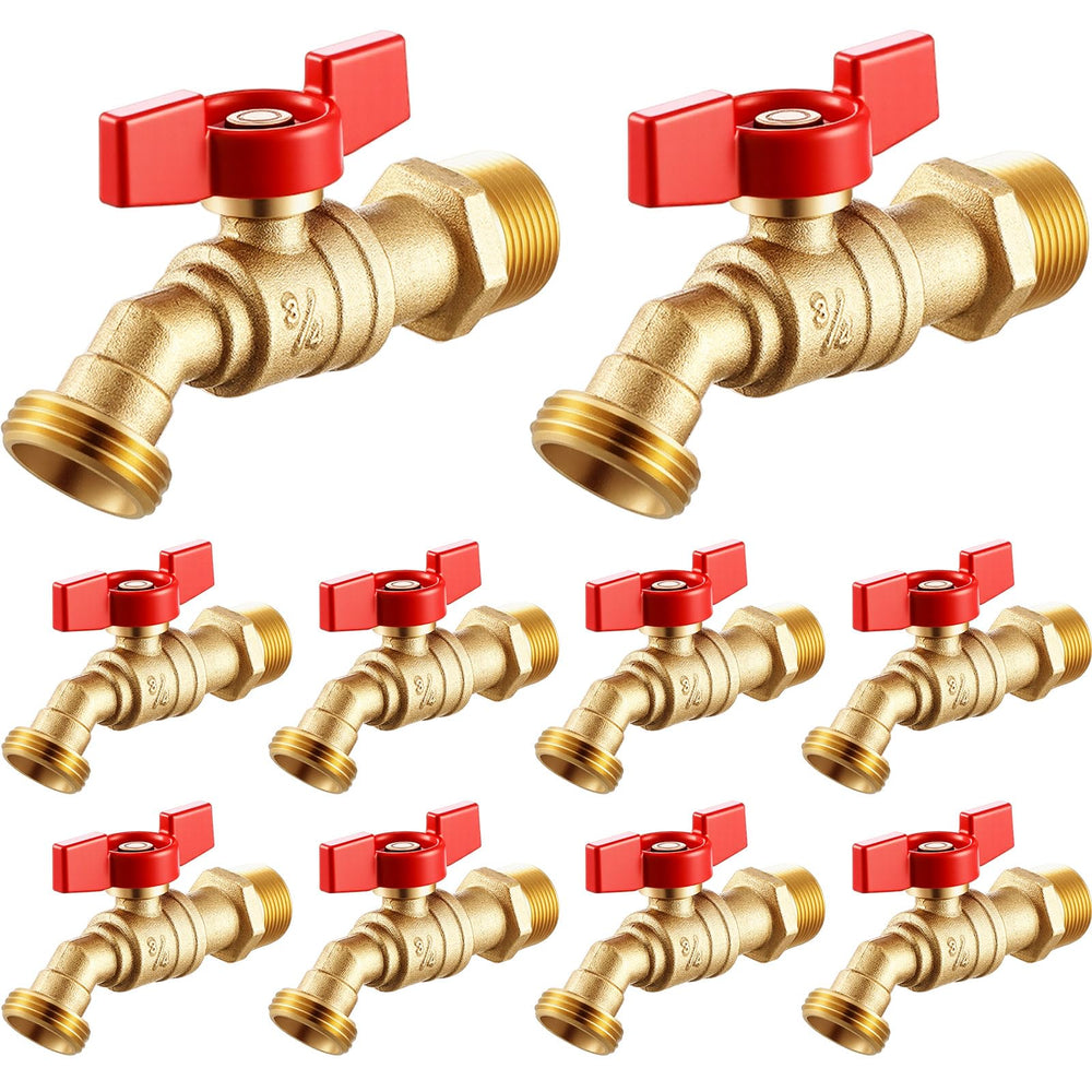 VIHOSE front view of ten red brass hose bibs showing durable finish and easy identification
