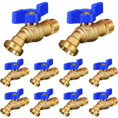 VIHOSE front view of ten brass hose bibs showing durable construction and value