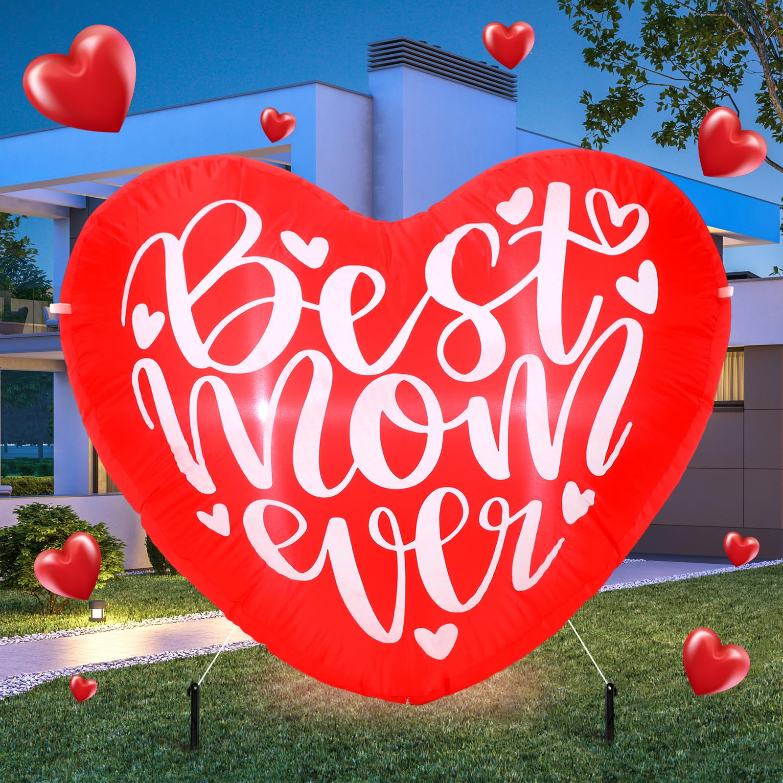 VIHOSE front view of heart inflatable showing size and celebratory design benefit