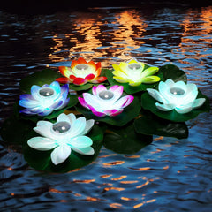 VIHOSE front view of six floating lotus lights showing colorful garden lighting benefits