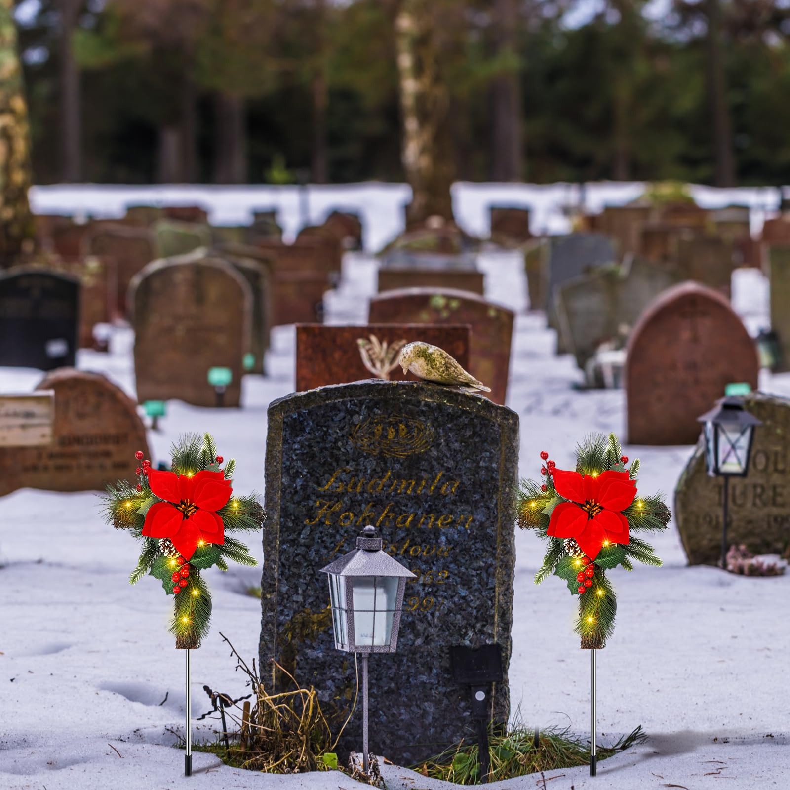 VIHOSE installed at a gravesite showing gentle illumination benefit