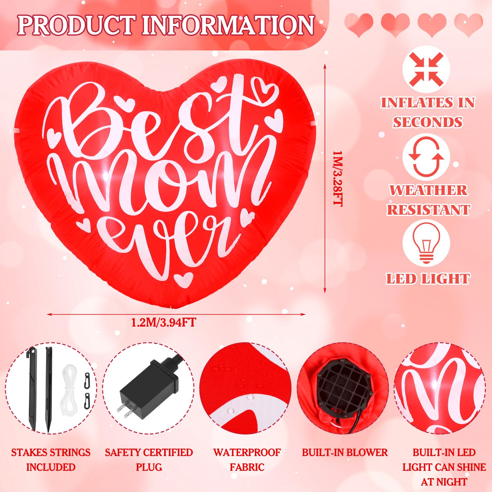 VIHOSE LED-lit heart glowing at night to create warm evening ambiance