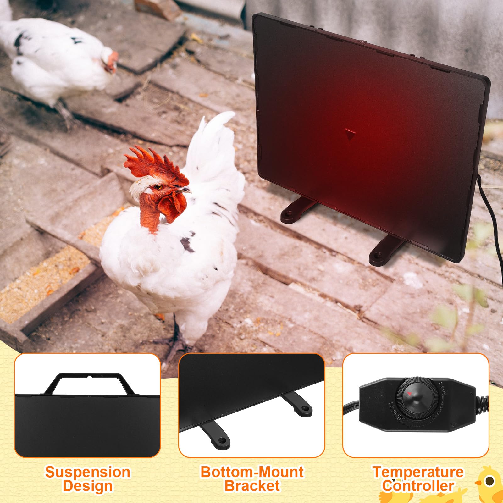 VIHOSE radiant panel mounted inside coop providing safe overhead warmth