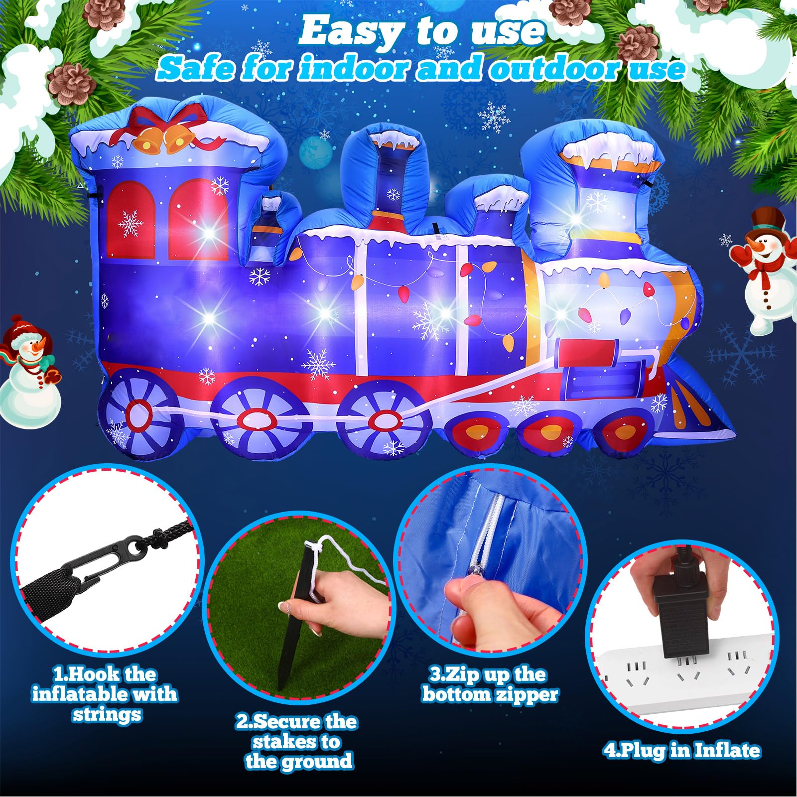 VIHOSE polar train lit at night with LEDs creating warm holiday glow