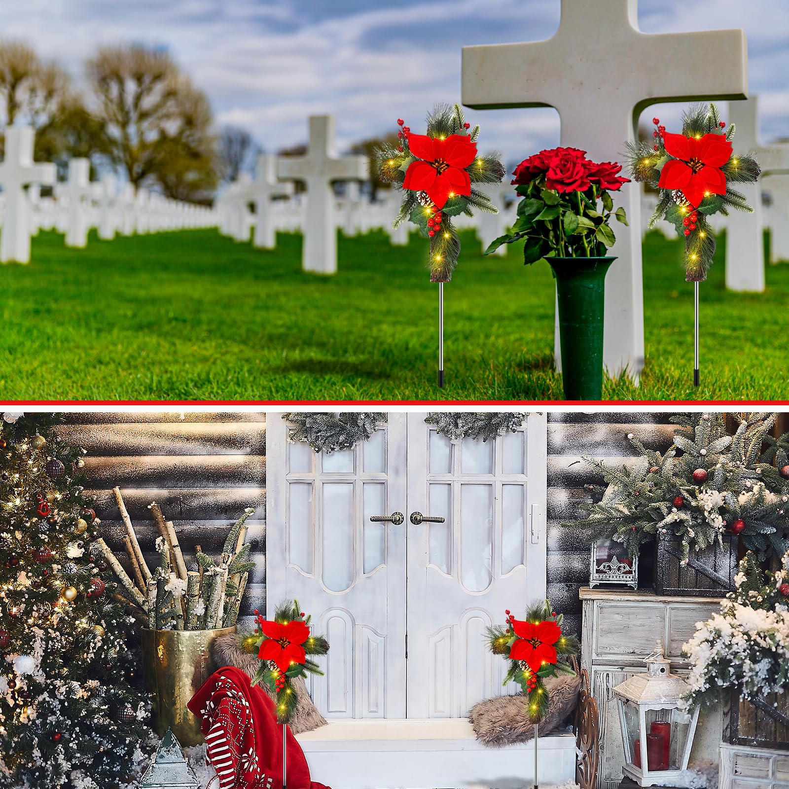 VIHOSE two crosses in a yard creating coordinated seasonal lighting benefit