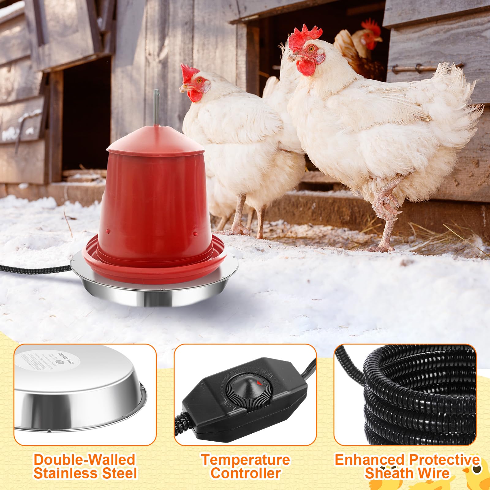 VIHOSE waterer with chickens drinking demonstrating thawed water benefit