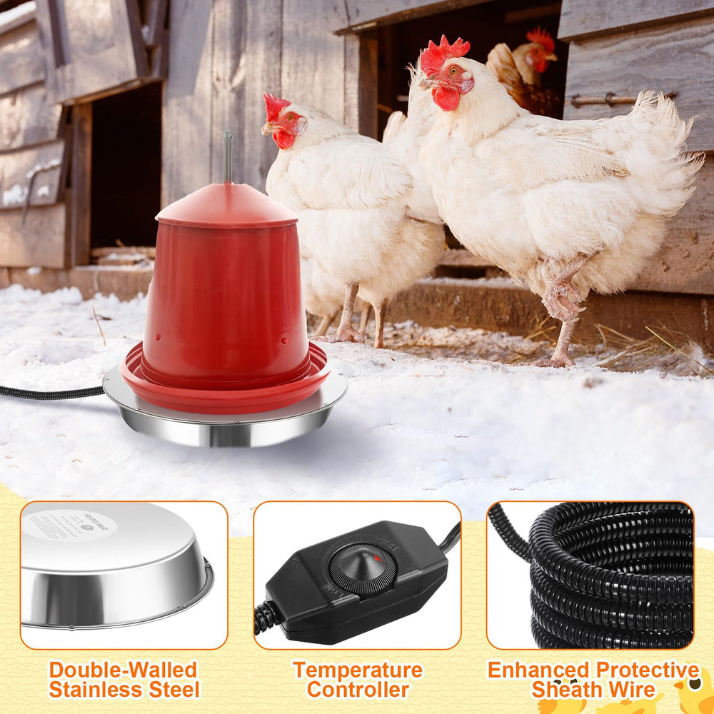 VIHOSE waterer with chickens drinking demonstrating thawed water benefit