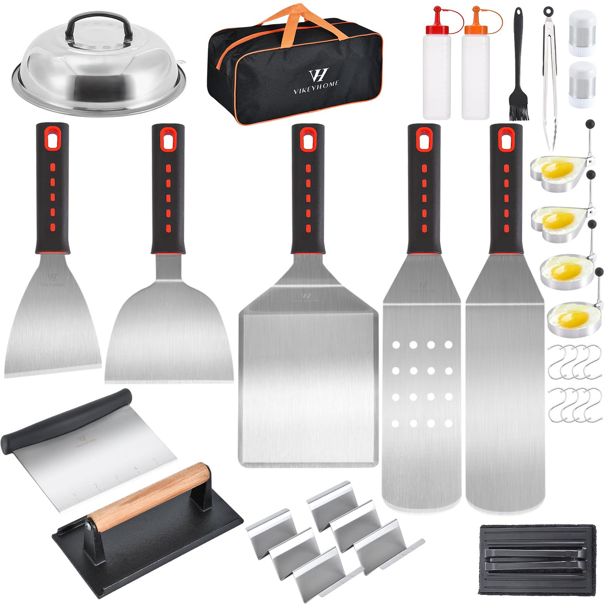 VIKEYHOME kit front view showing all 30 tools for organized grilling
