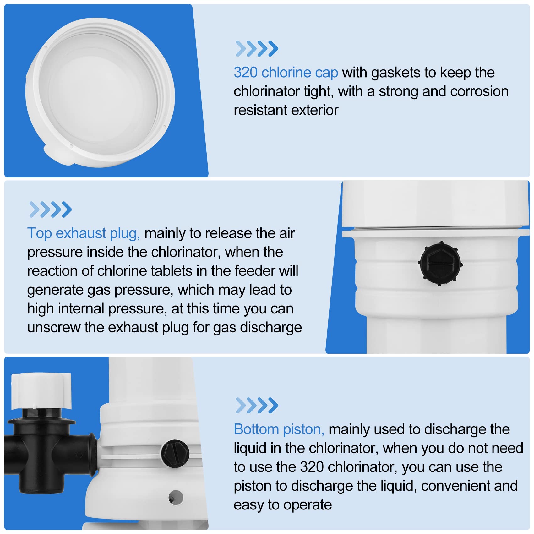 Vikua bottom drain with 1/4-inch feed hose for fast, clean emptying