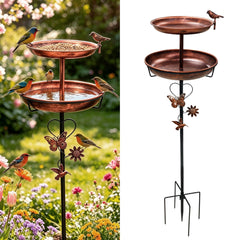 Vilanpaw front view showing full stake and dual bowls, durable garden focal point