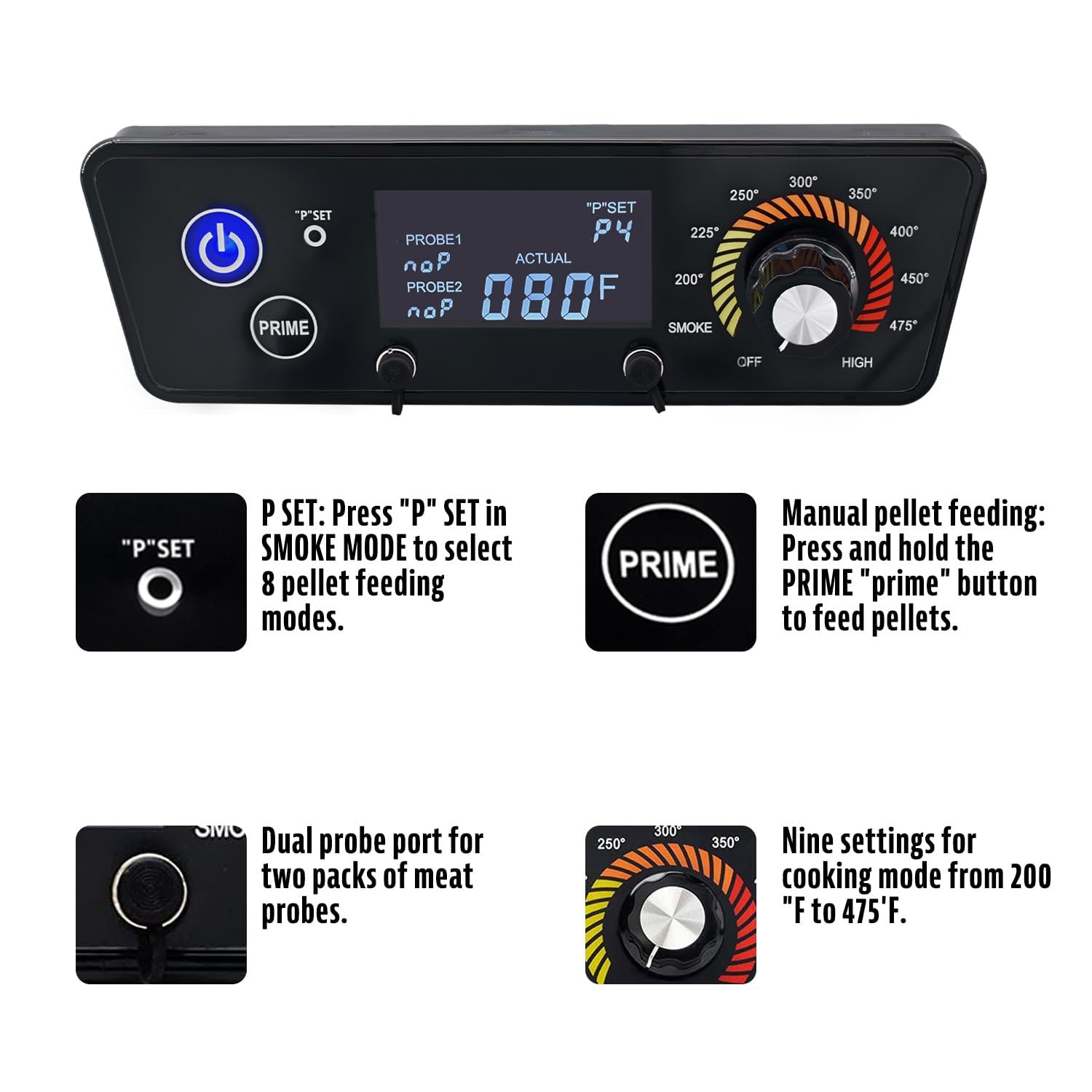 Village Smoker RTD probe close-up showing durable tip for reliable grill temperature sensing