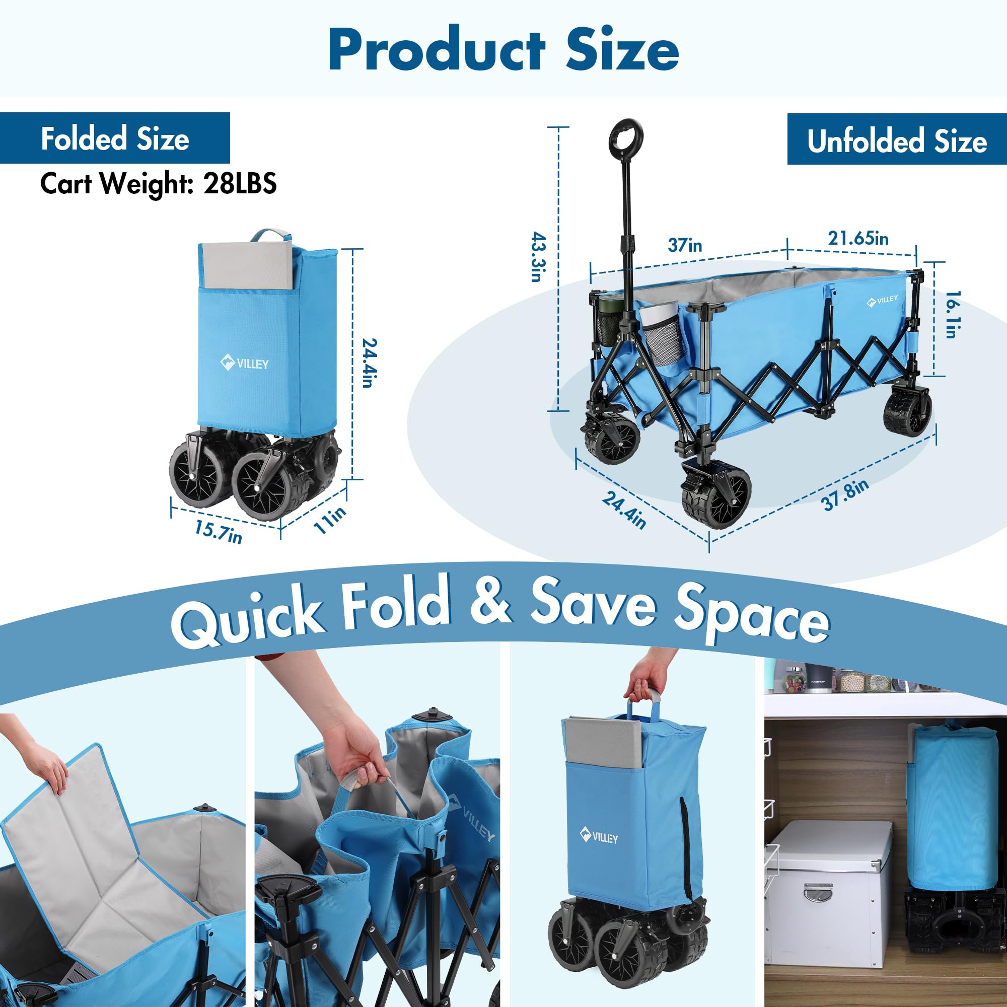 VILLEY folded compact wagon in trunk demonstrating easy storage advantage