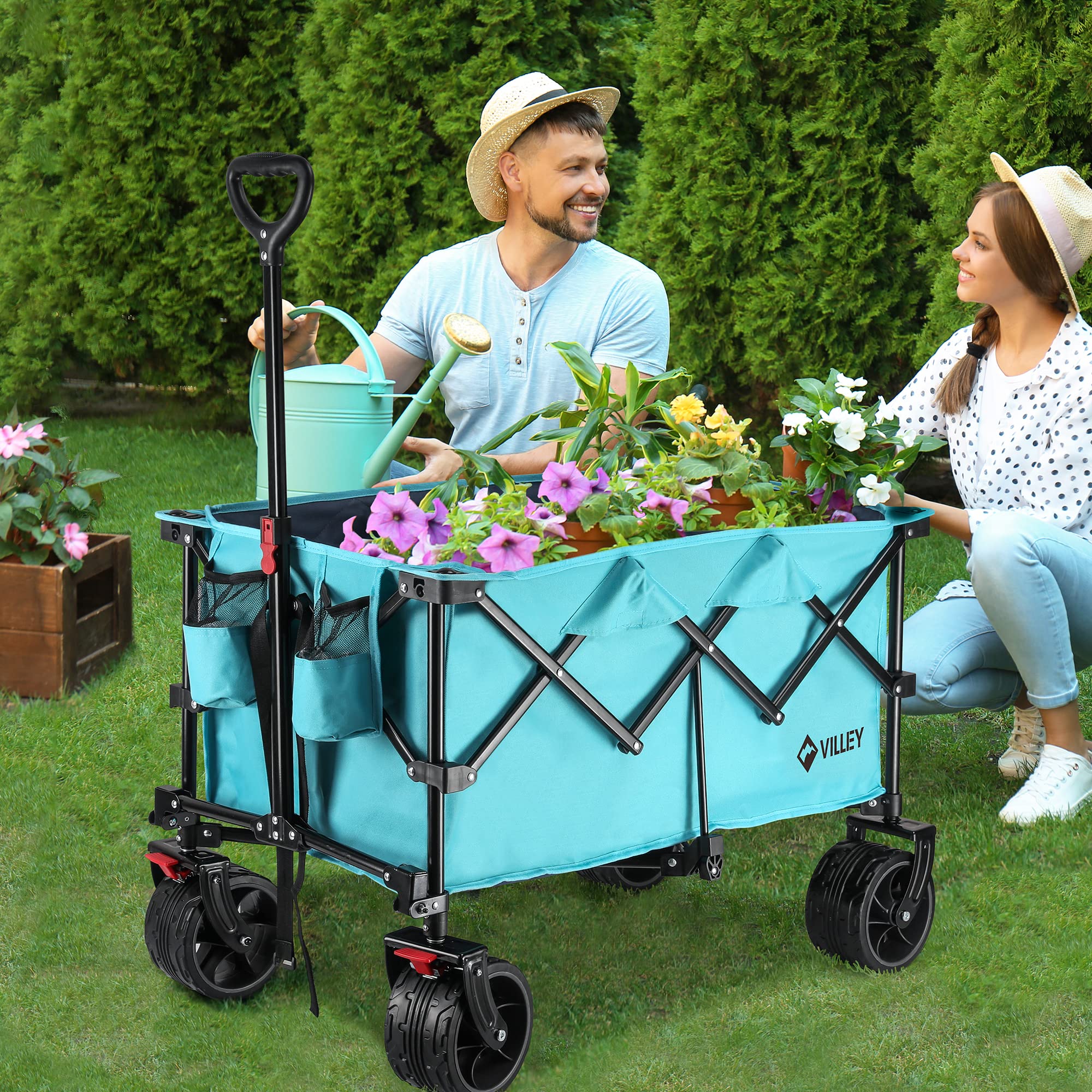 VILLEY family using wagon at picnic showing convenient gear transport