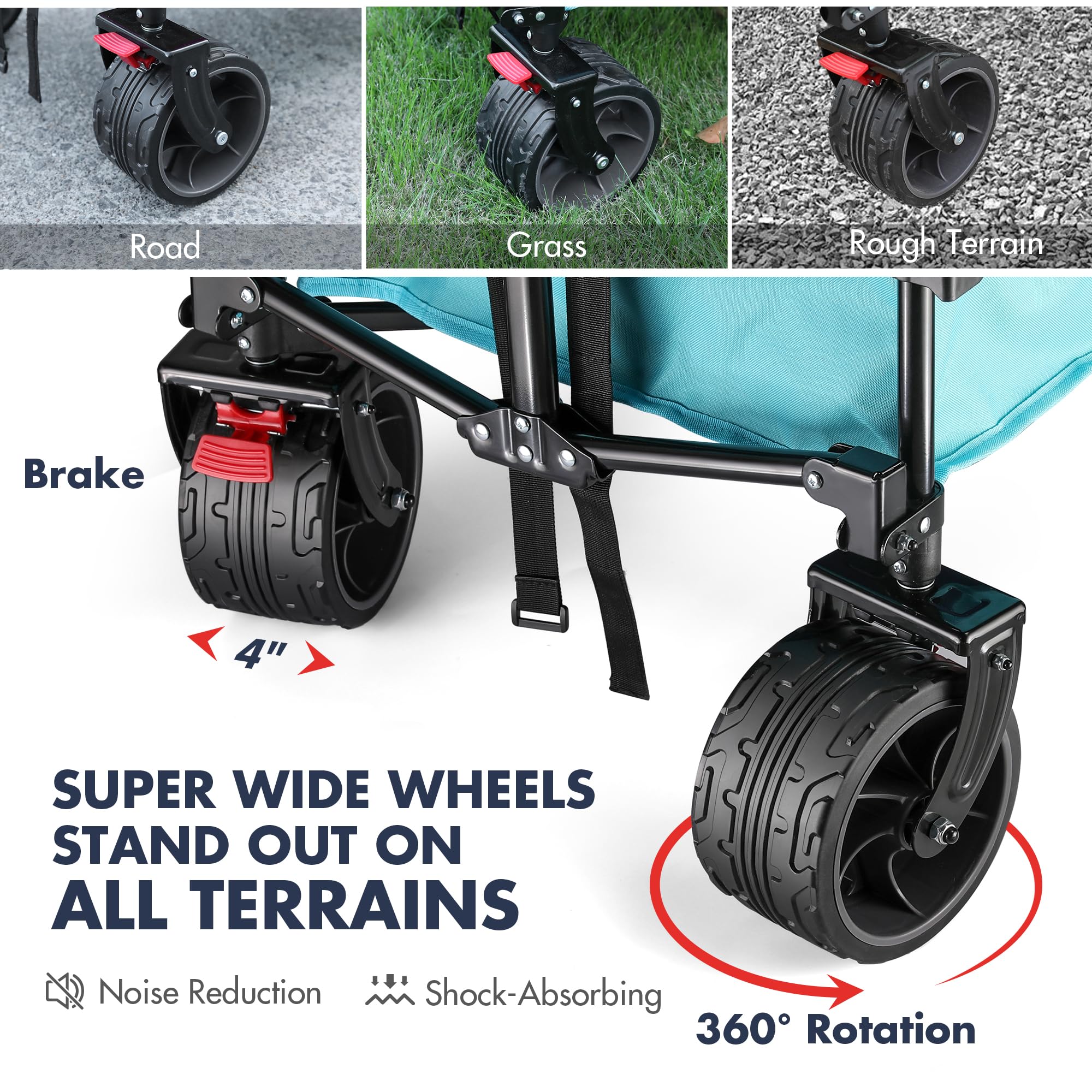 VILLEY wheel and tread detail demonstrating all-terrain traction benefit