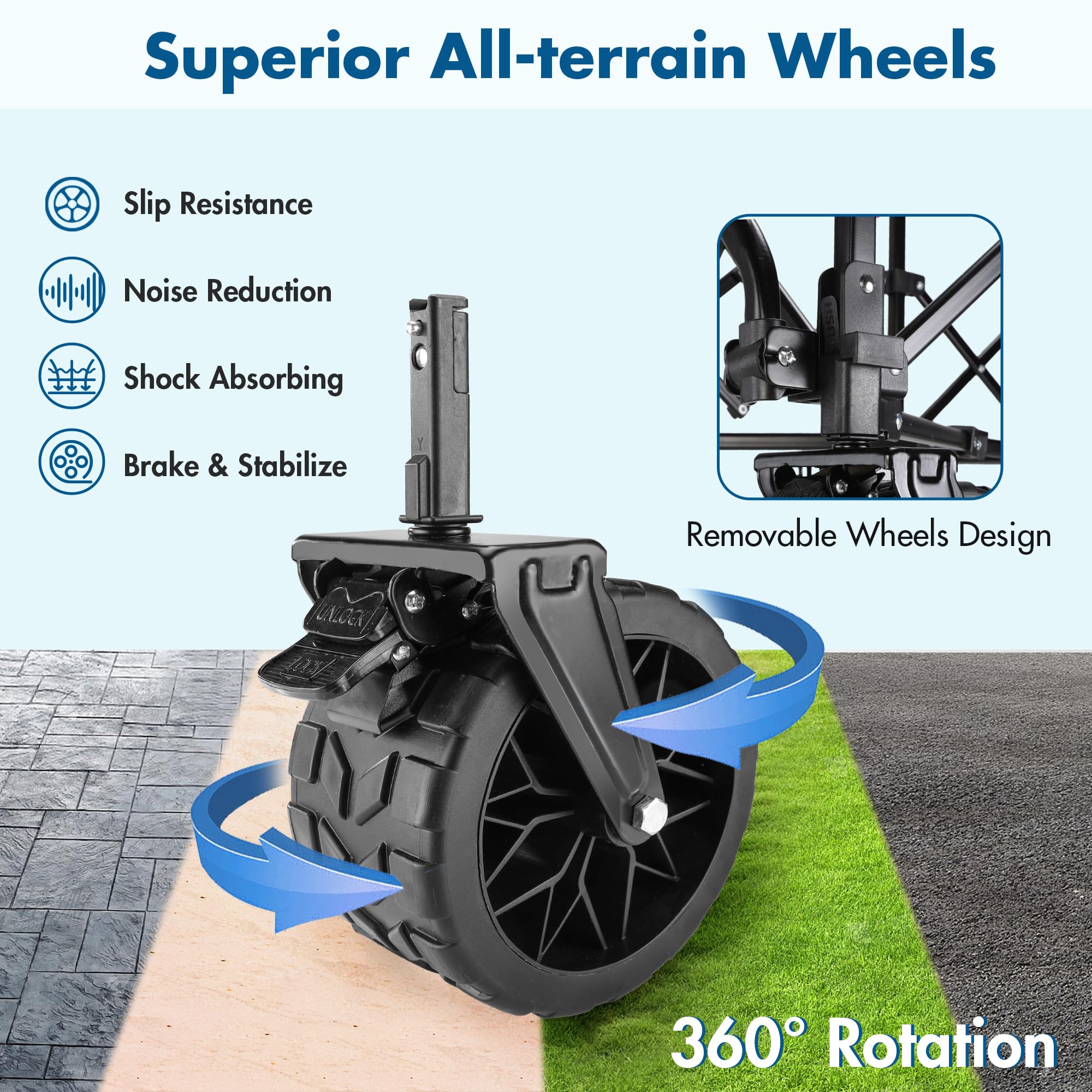 VILLEY wheel detail showing 7x4 all-terrain tire for smooth sand tracking