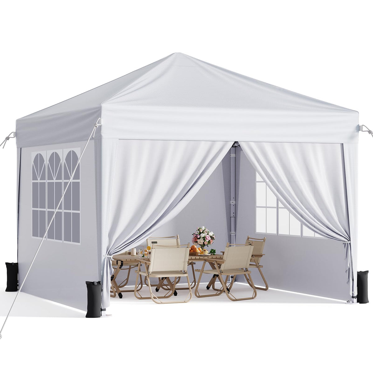 Vinabilia front view of white canopy showing shelter and shade benefits