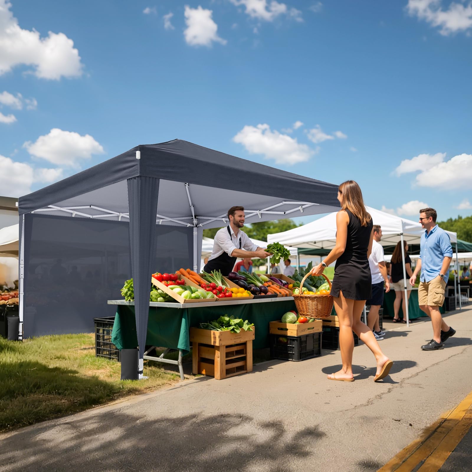 Vinabilia canopy next to person for height and scale clarity aiding purchase fitting