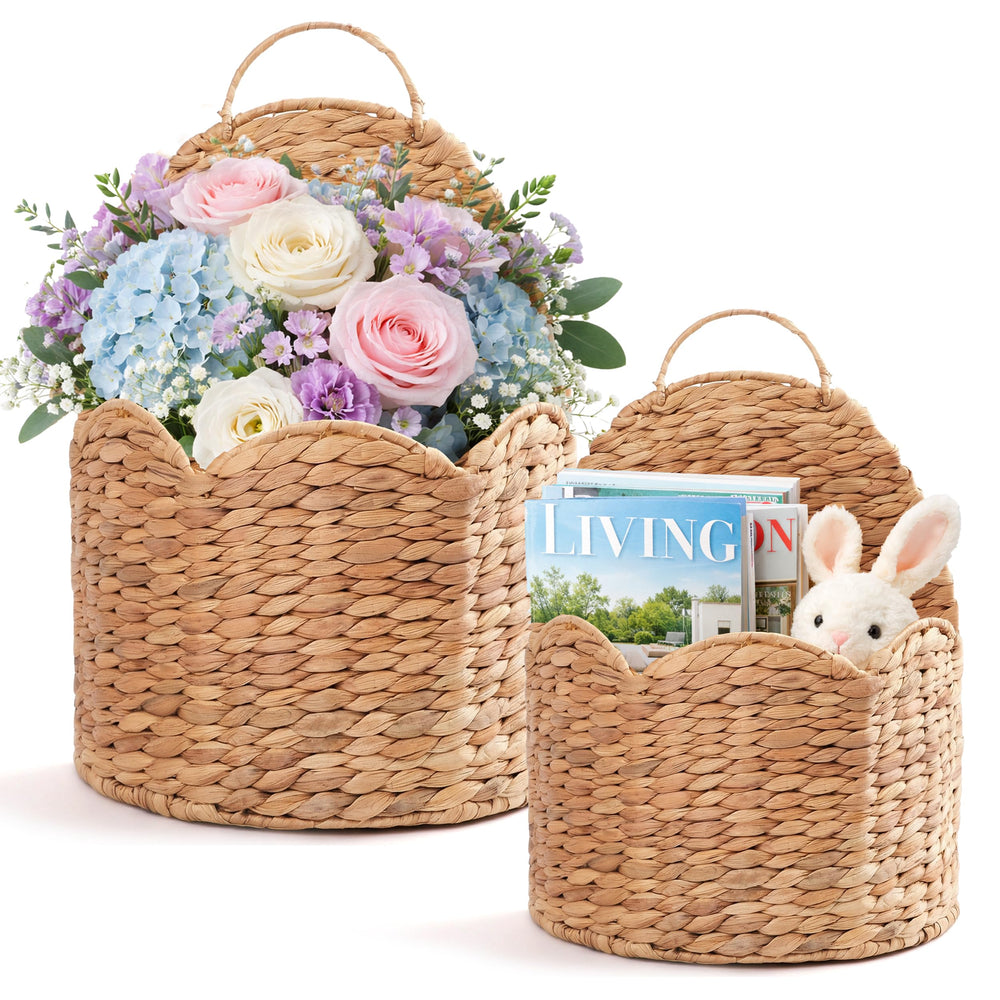 VINAHAND front view scalloped hanging baskets showing natural style and instant organization