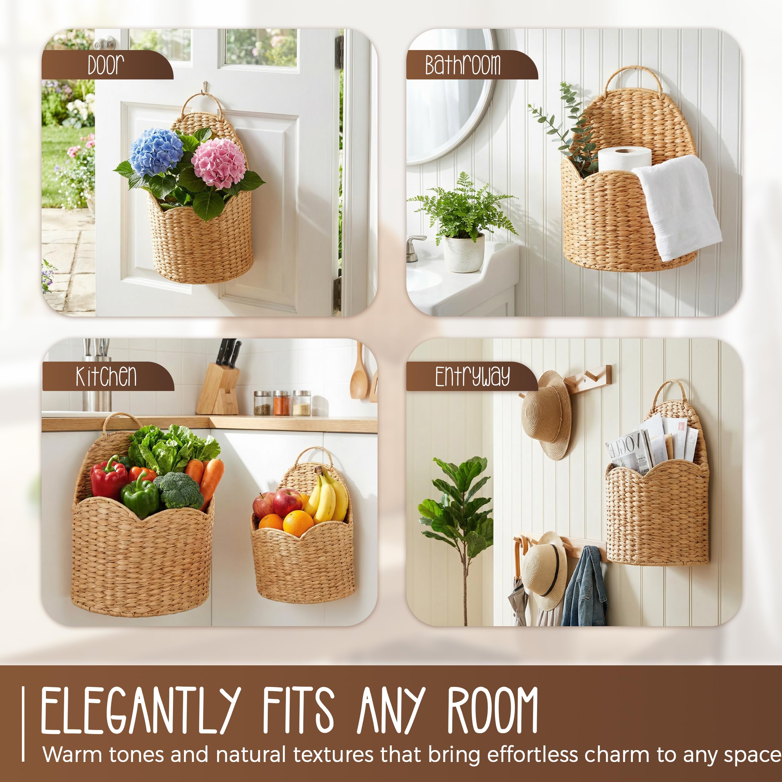 VINAHAND lifestyle wall display in bedroom offering boho warmth and decorative storage