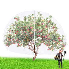 Vincreem front view of net covering a small fruit tree, protects harvest