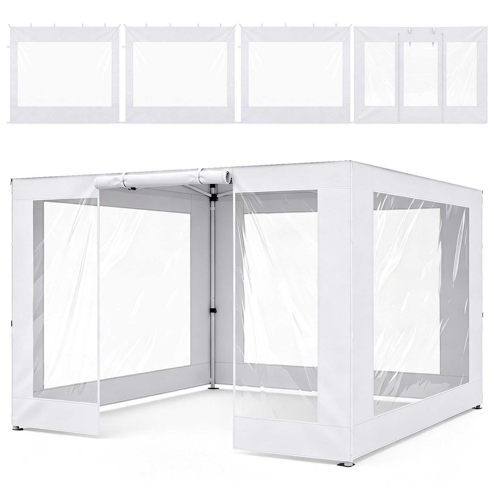 Vincreem front view of installed sidewalls showing weather protection