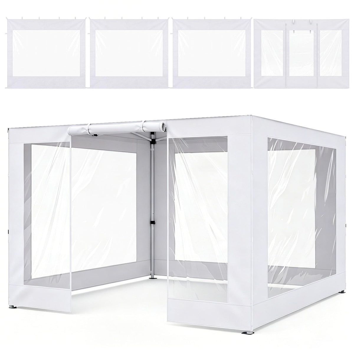 Vincreem front view of installed sidewalls showing weather protection