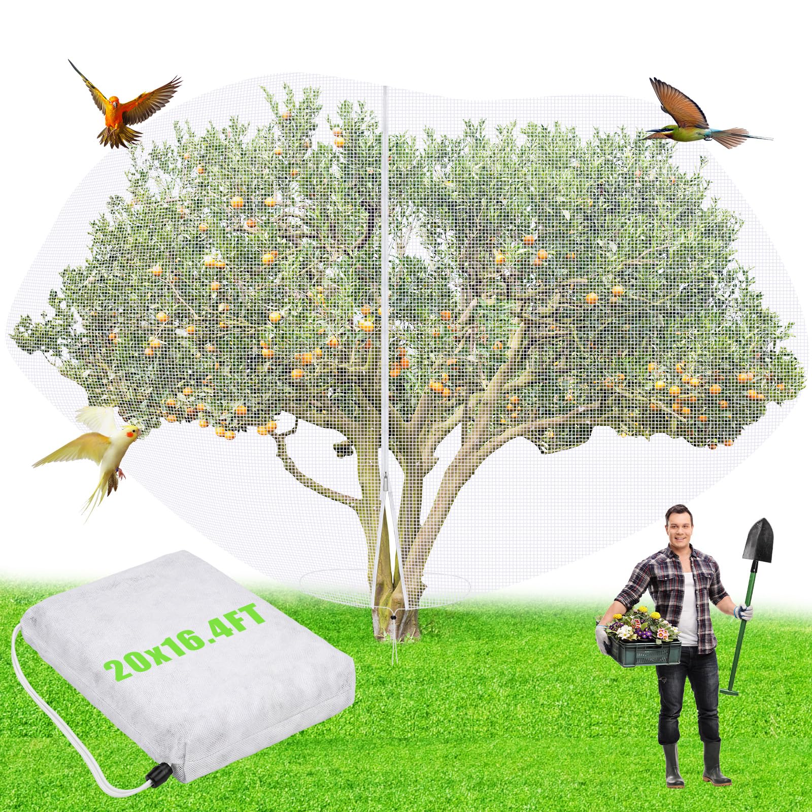 Vincreem front view of netted tree showing full-coverage protection