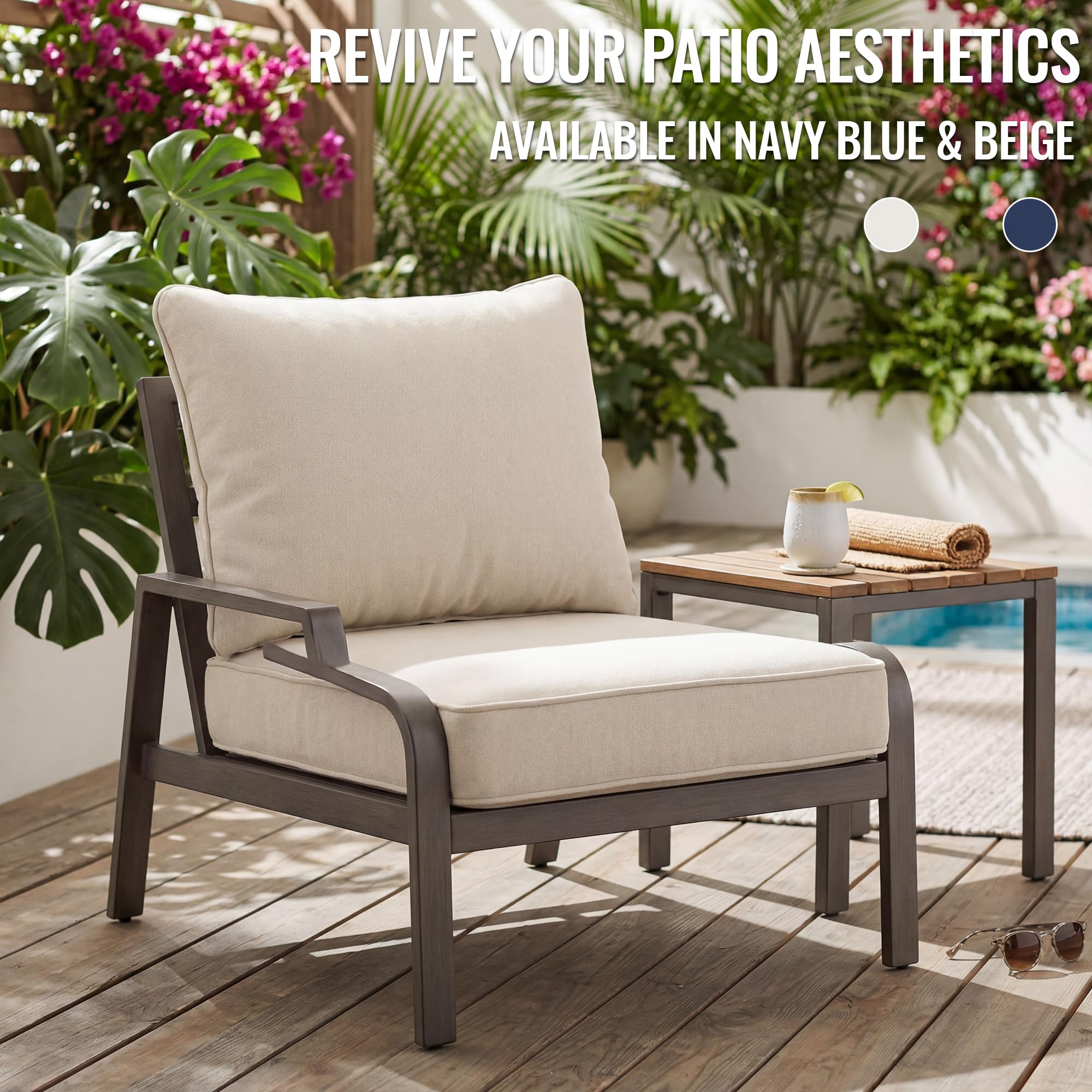 VineBreeze beige cushions poolside showing coordinated style and outdoor durability