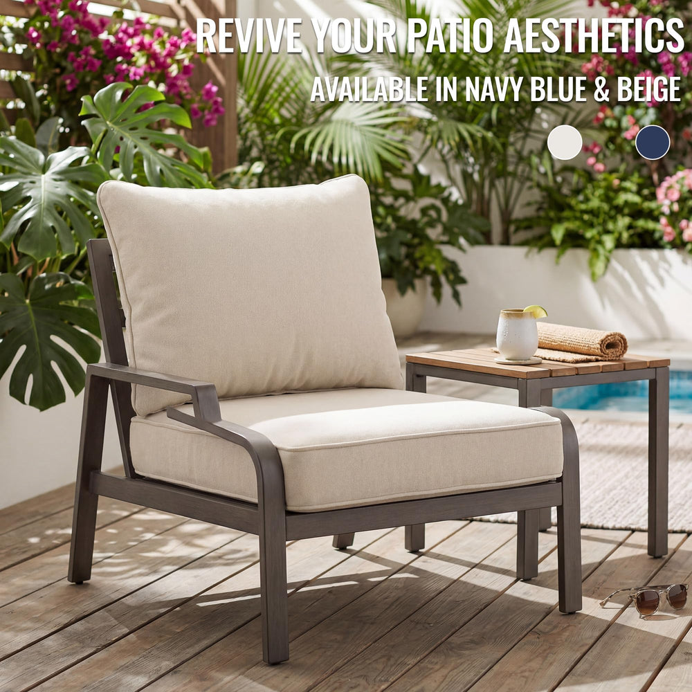 VineBreeze beige cushions poolside showing coordinated style and outdoor durability
