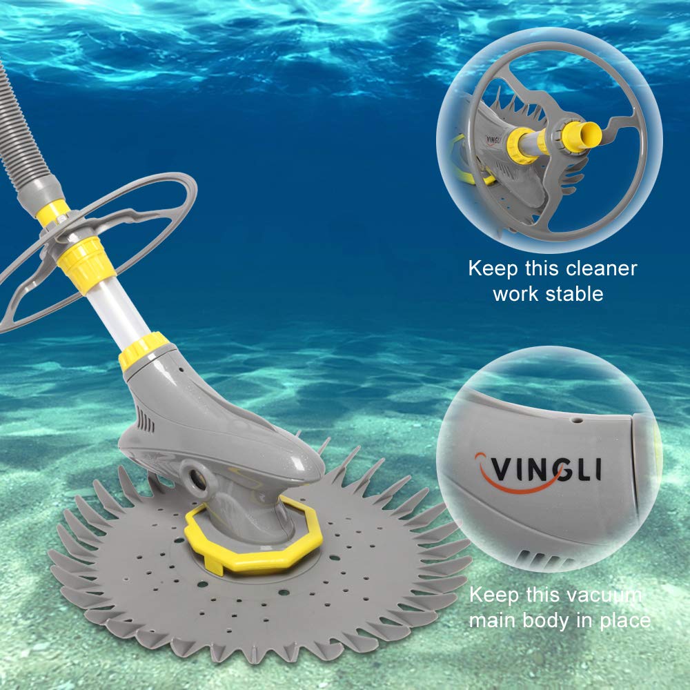 VINGLI backyard lifestyle scene with cleaner working quietly for low-disruption maintenance