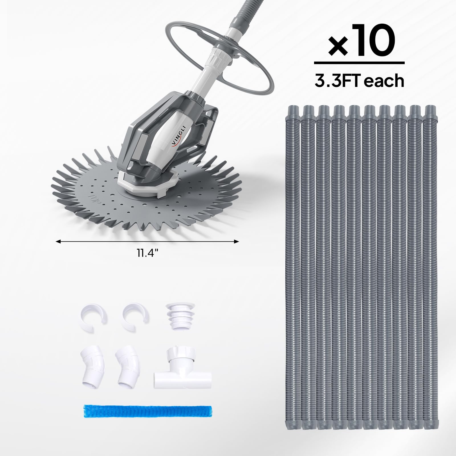 VINGLI cleaner on pool floor in action removing debris for cleaner water