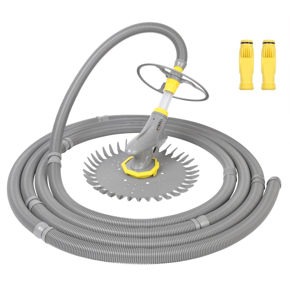 VINGLI front view of pool vacuum showing compact body and hose connection benefit quick setup