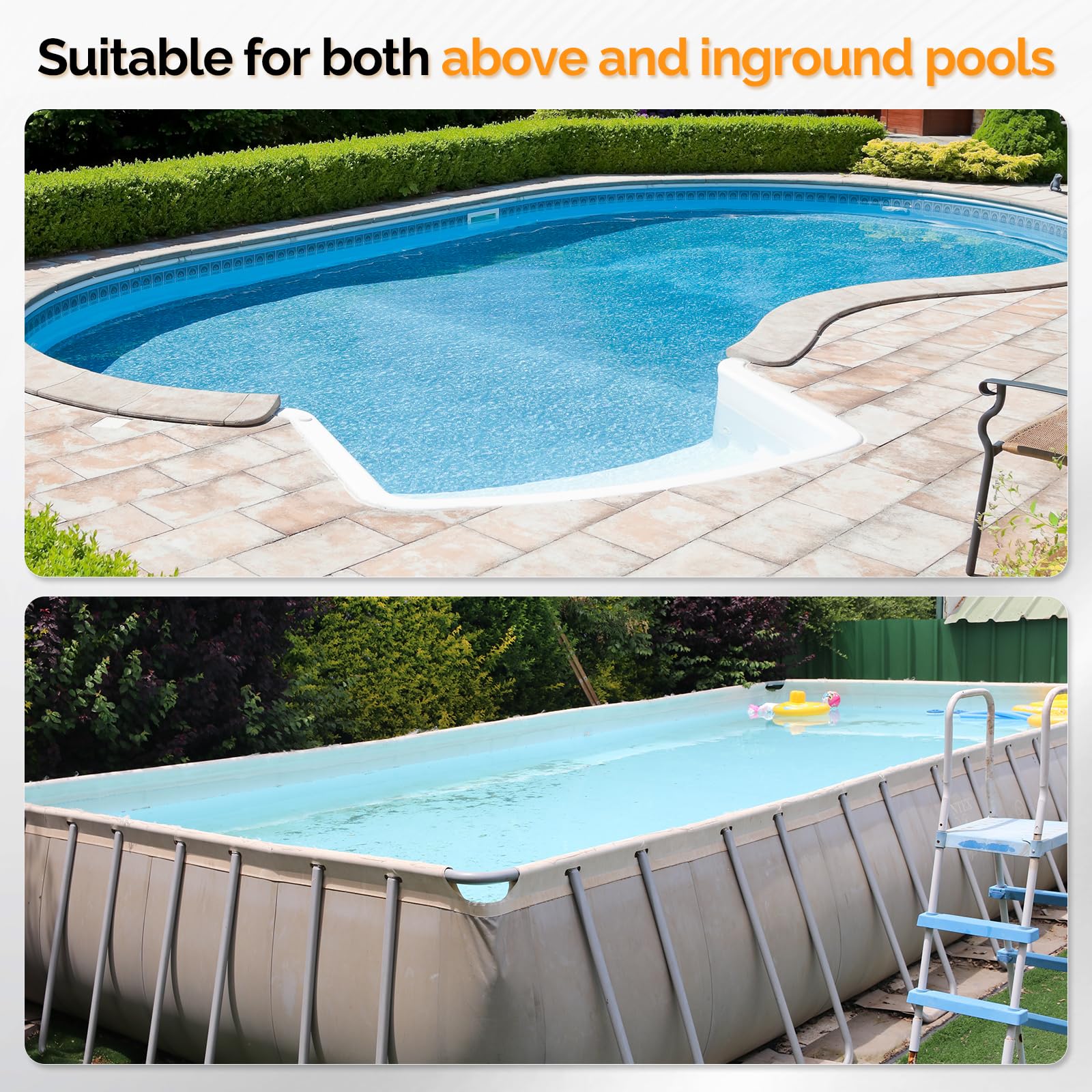 VINGLI lifestyle backyard pool setting illustrating quiet operation and time savings