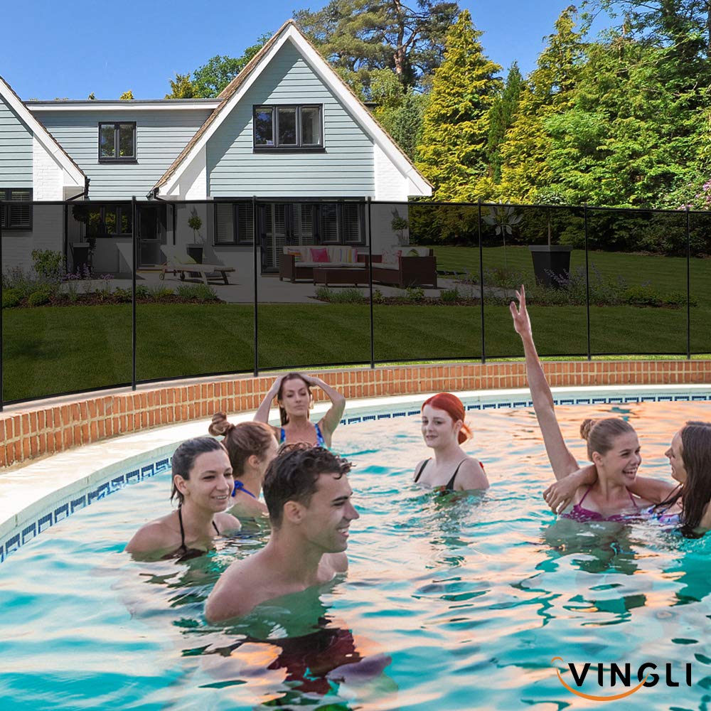 VINGLI lifestyle backyard pool setting showing safety without blocking sightlines