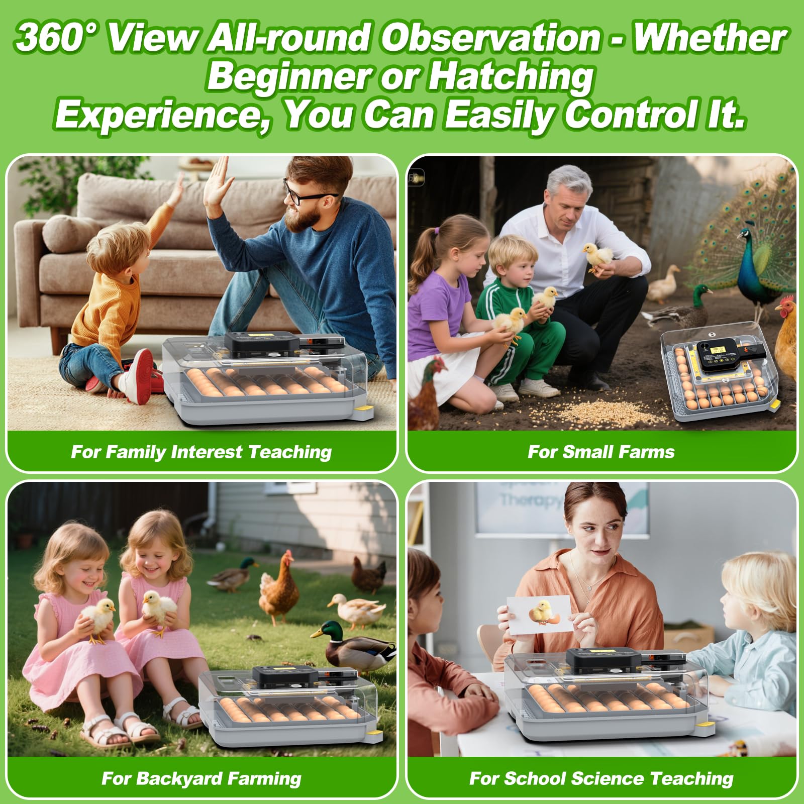 VIOPUMPO incubator in backyard hatching setup highlighting beginner-friendly operation