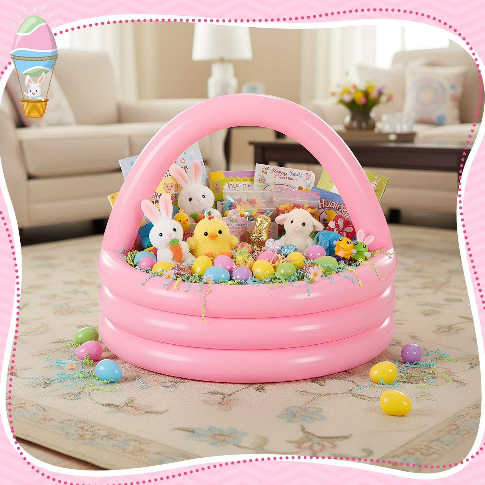 VioraWhite basket in use filled with Easter eggs for easy party display