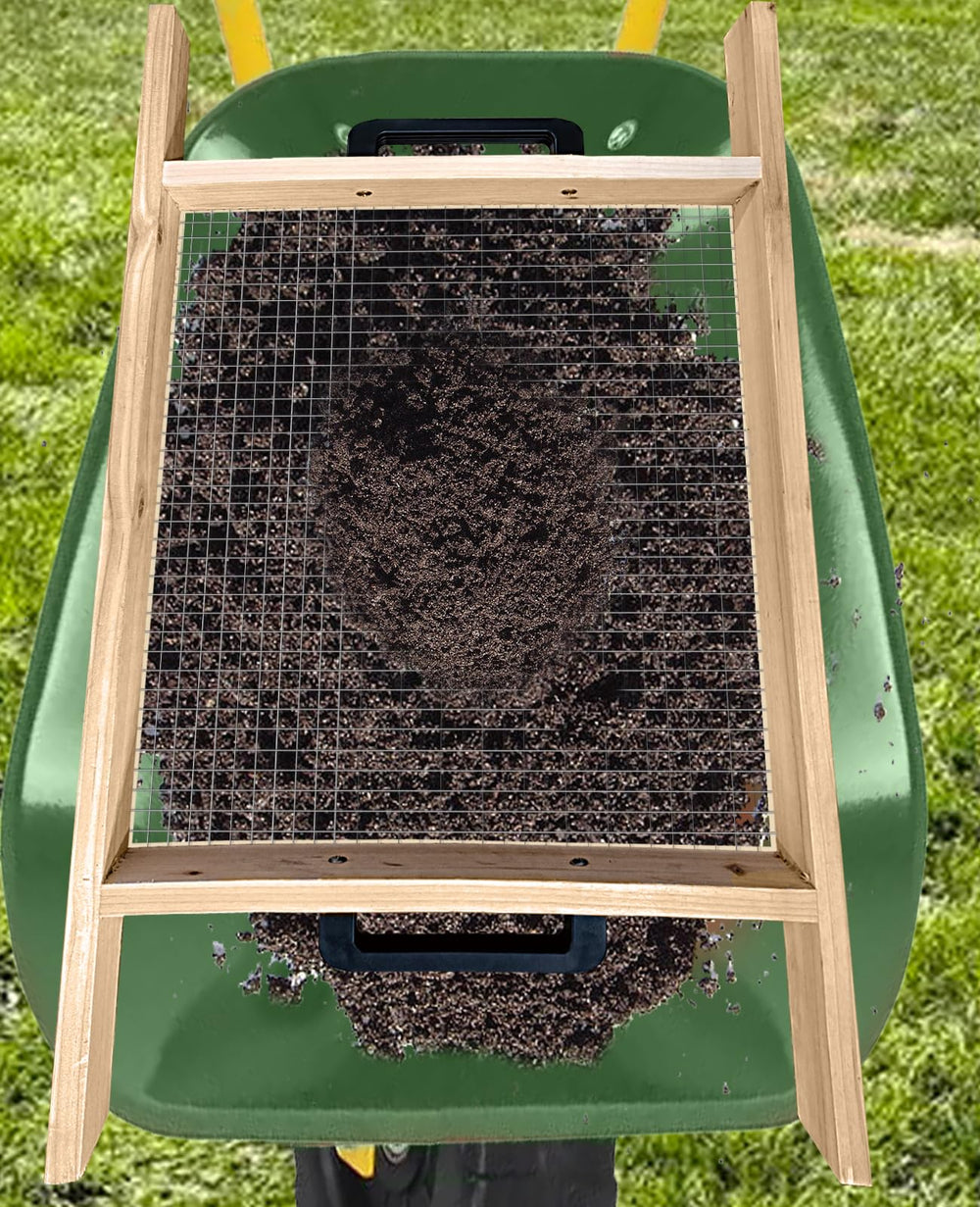VIPMORE front view of large soil sifter showing usable surface and rim benefit