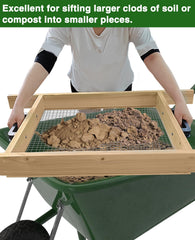VIPMORE sifter resting on wheelbarrow ready to sieve soil for faster work