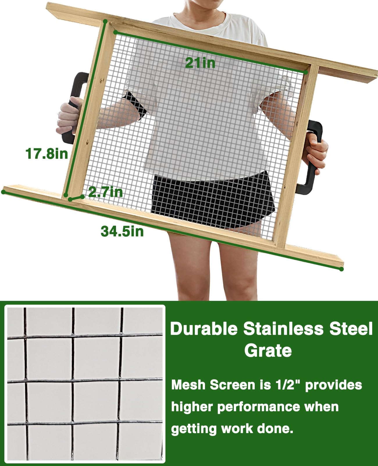 VIPMORE close-up of 1/2 inch mesh screen showing durable filtering benefit