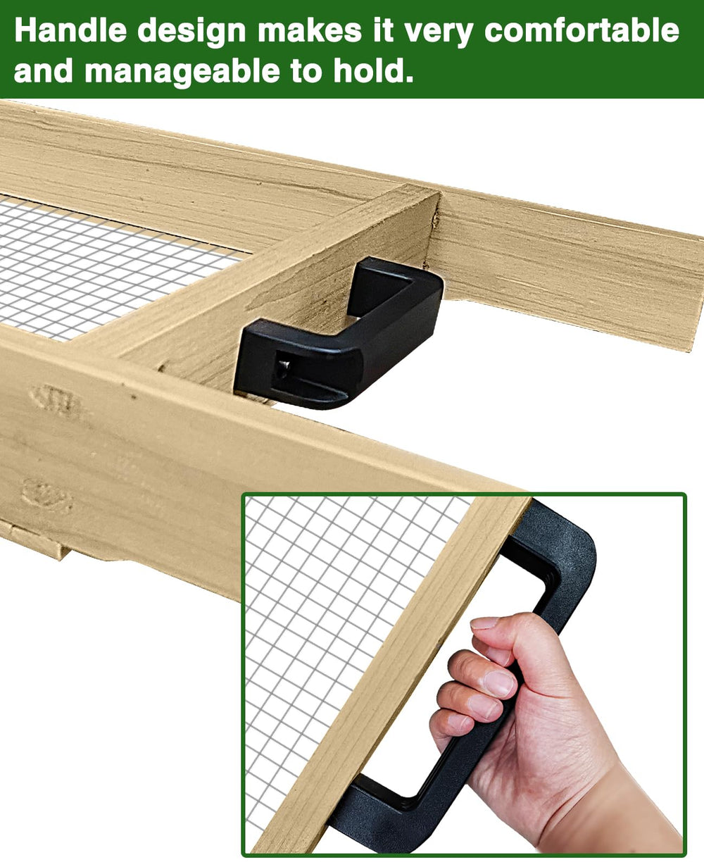 VIPMORE sifter beside shovel showing scale for handling 3–4 shovelfuls