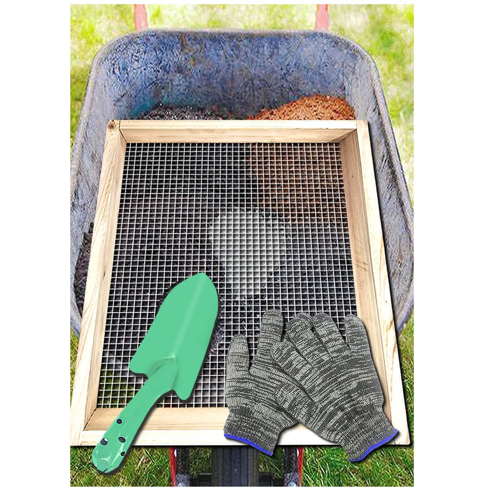 VIPMORE front view of wooden soil sifter showing frame and mesh, eases soil refinement