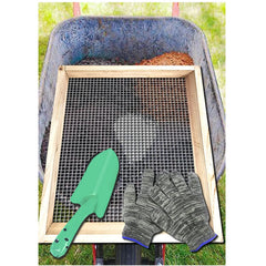 VIPMORE front view of wooden soil sifter showing frame and mesh, eases soil refinement
