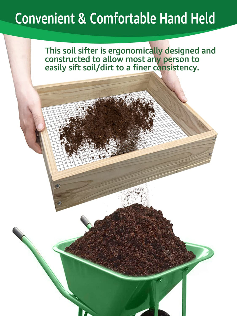 VIPMORE sifter with removed rocks and debris collected, prevents planter blockages