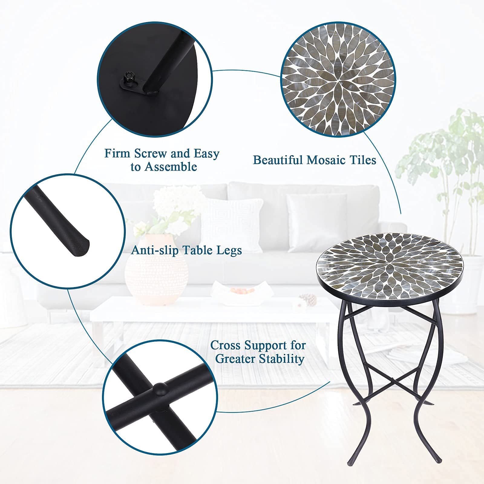 Vipush side table staged between porch chairs demonstrating perfect height and convenience