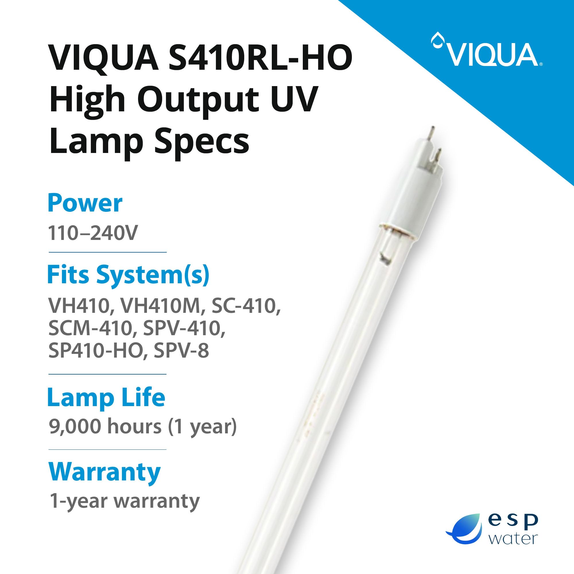Viqua lamp installed in VH410 system demonstrating correct placement